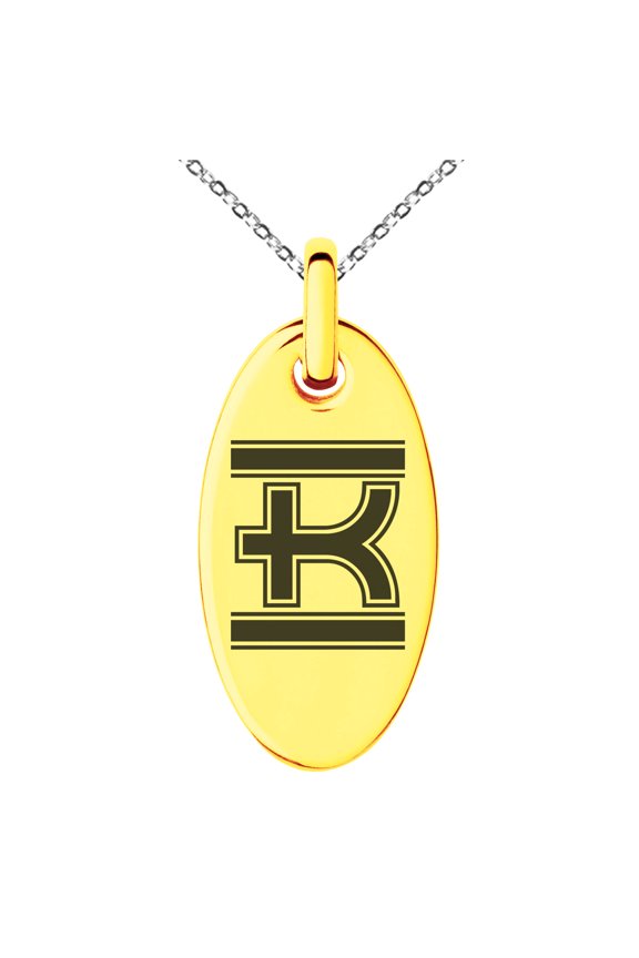 Stainless Steel Letter K Initial Empire Monogram Engraved Small Oval Charm Pendant Necklace