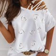 thumbnail image 1 of Pntutb Mujeres Verano O-cuello Manga Corta Amor Imprimir Sin Tirantes Camiseta tops Blusas Pntutb Pntutb-5978, 1 of 9