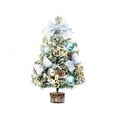 thumbnail image 2 of LED Snowfall Christmas Tree with Lighted Decorations, 17.72 Inch Desktop Holiday Decor with Blue Bow & Golden Snowman, Festive Wooden Base for Home Office Party, 2 of 9