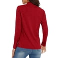 thumbnail image 4 of WTOBBY Women's Casual T-Shirt Top with Zipper Neck and Long Sleeves, Solid Color Fashion Design for Comfort, Perfect for Relaxed Wear and Easy Styling,Red M, 4 of 5