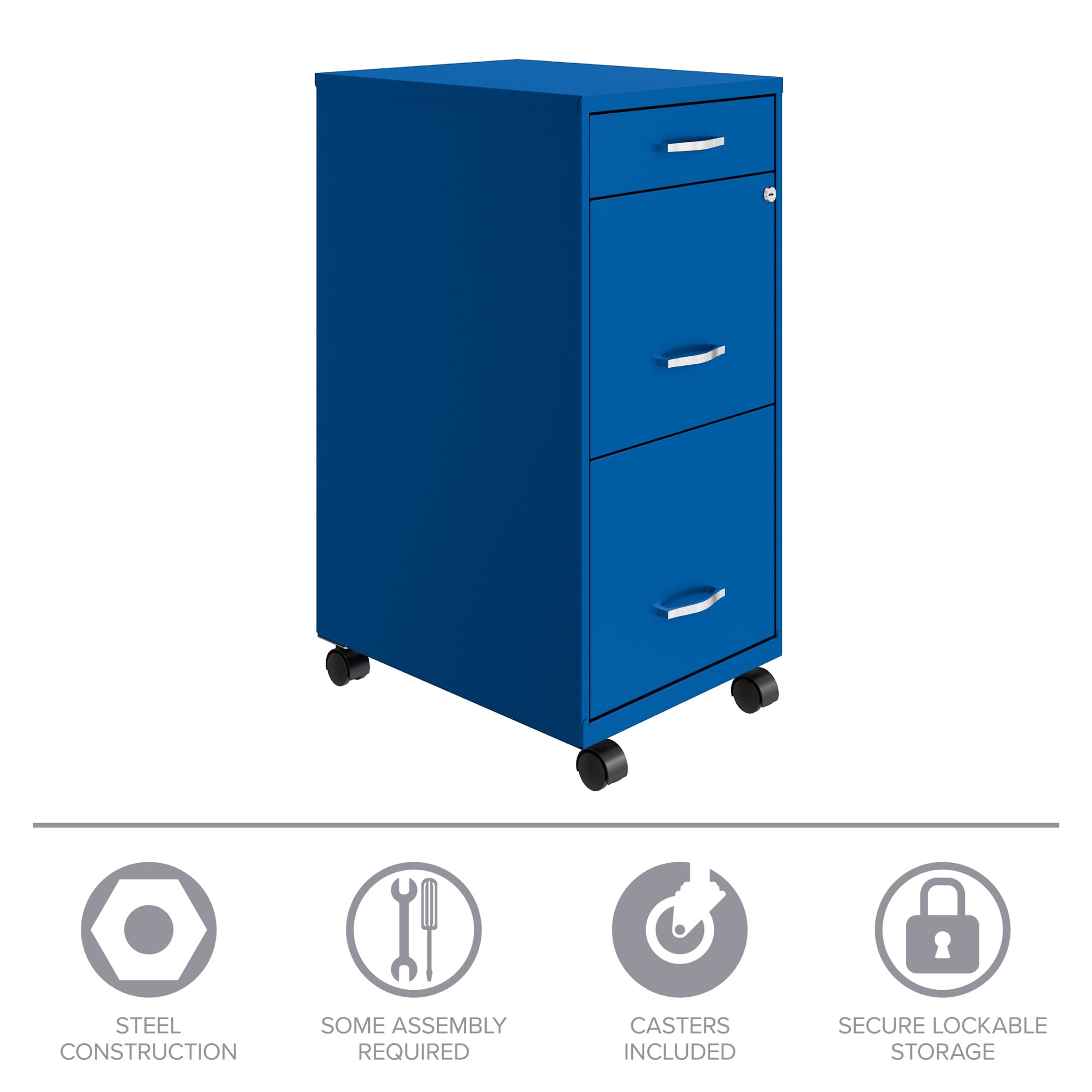 Space Solutions 18" Deep 3 Drawer Mobile Letter Width Vertical File Cabinet, Blue