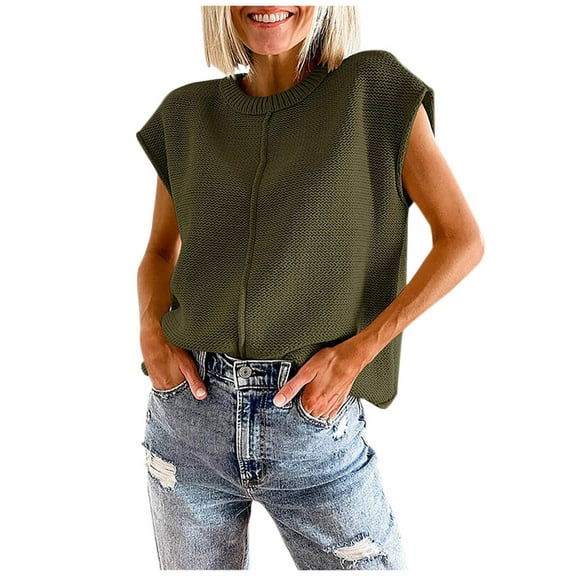 Lindreshi Womens Sweaters Fall 2023 Women's Casual Solid Knitted Loose Top Round Neck Sweater