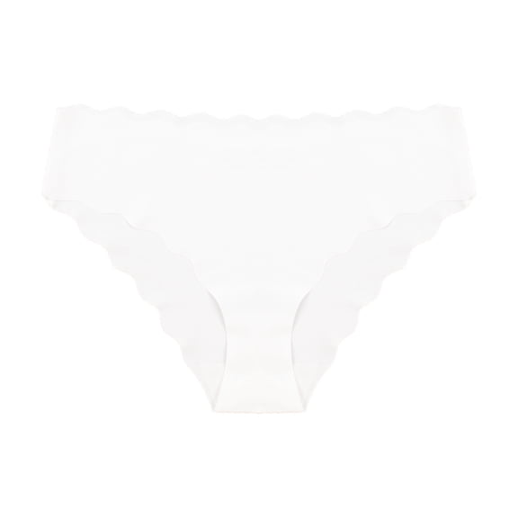 Women's Seamless Wavy Edge Bikini Panties, No Show Laser Cut Underwear, Breathable Low Rise Invisible Briefs White S