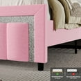 thumbnail image 3 of 4 EVER WINNER Queen Bed Frame, Velvet Upholstered Bed Frame with Diamond Headboard and Footboard, Pink Queen Size Bed Frame, Princess Bed, Pink, 3 of 8