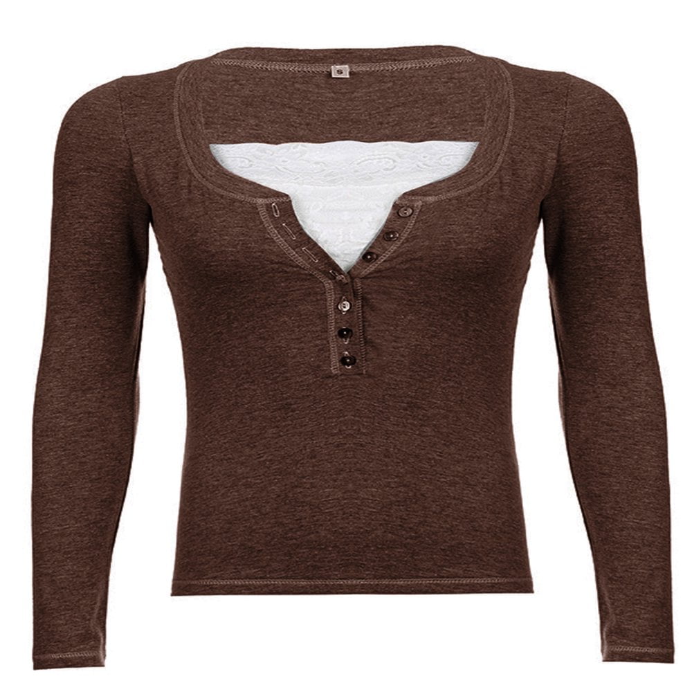 Women Vintage 2000s Long Sleeve T-Shirts Casual Lace Patchwork