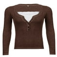 thumbnail image 2 of Women Y2k Long Sleeve Slim Tops Lace Patchwork 1/2 Button Pullover Shirt Fairy Grunge Basic Tops, 2 of 5