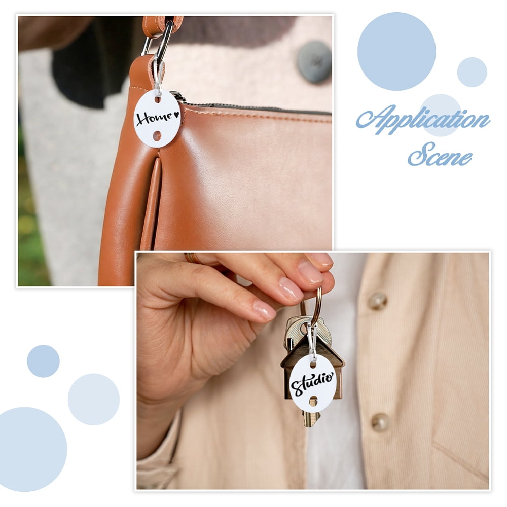 120Pcs PP Plastic Key Chain Tags with Iron Snap Hooks Double Sided Writable Tags Flat Round White 52mm