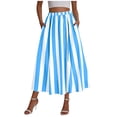 thumbnail image 6 of BRGZLK Women's Vintage Striped Midi Skirt Summer Trendy Loose Breathable Elastic High Waisted A Line Flowy Office Casual Skirt Light Blue M, 6 of 6