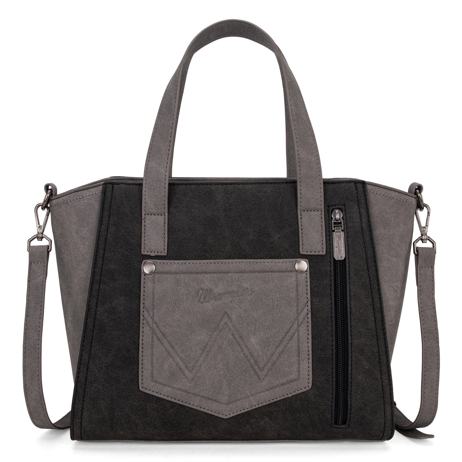 Wrangler Color Block Tote Bag for Women - Stylish Large Shoulder Purse and Handbag, Black