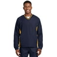 thumbnail image 1 of Sport-Tek ®  Tipped V-Neck Raglan Wind Shirt. Jst62 4Xl True Navy/ Gold, 1 of 3