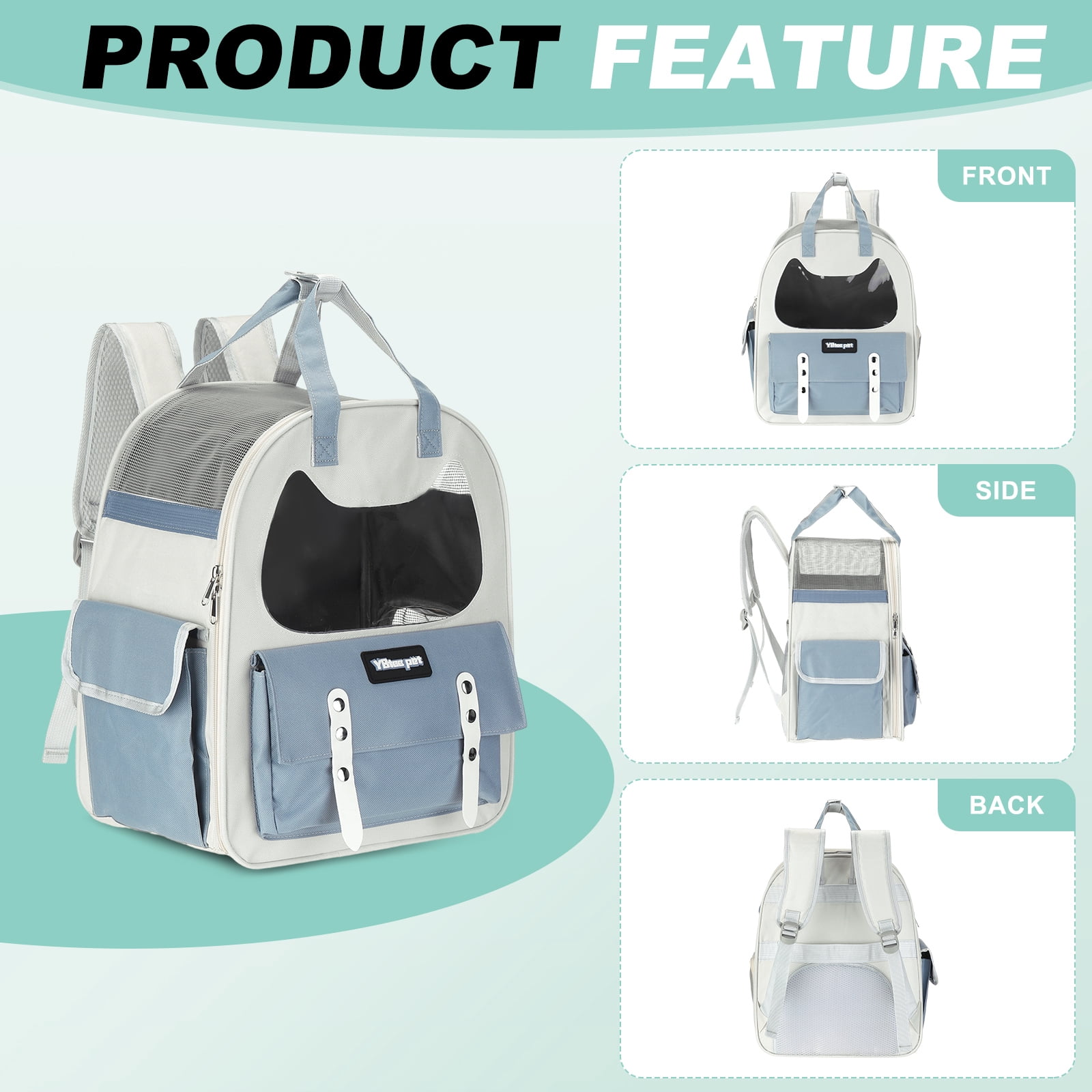 Cat Backpack Carrier, Breathable Pet Hiking Backpack Travel Bag for Cats or Small Dogs Blue