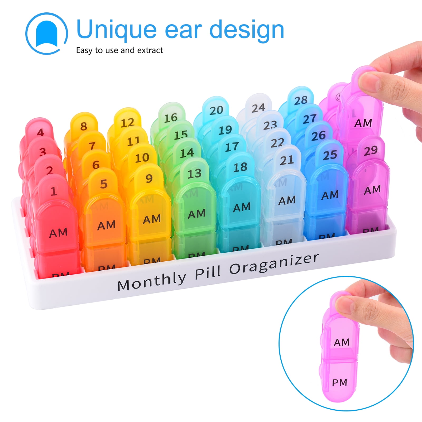 Monthly 30 Day 2 Times A Day Pill Organizer, 4 Week Medicine Organizer, Moisture-Proof Pill Cases Pill Box, Small Compartments to Hold Vitamins Fish Oil Supplements Great for Travel (8 Pack)