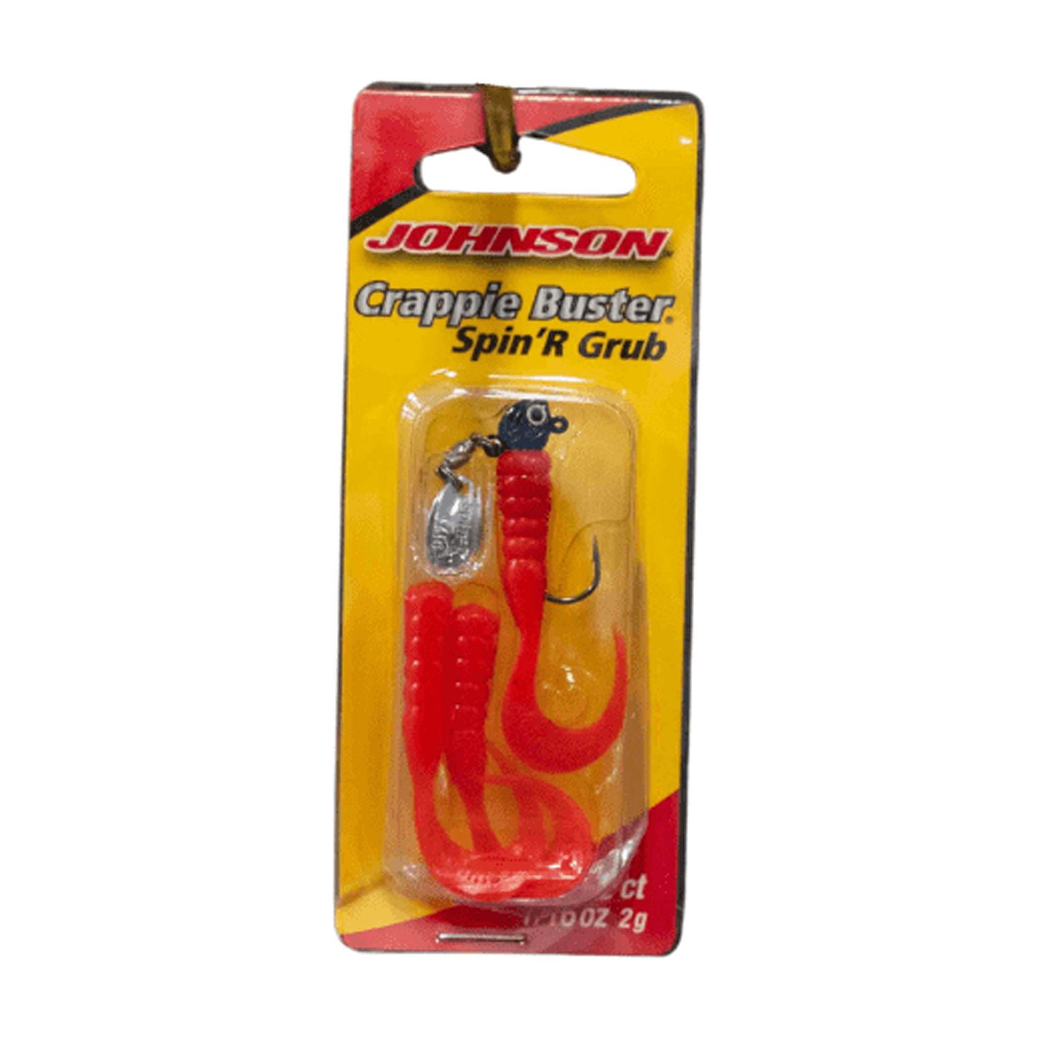 (4 pack) Johnson Crappie Buster Spin'R Grub Fishing Lure, Black/Fluorescent Orange, 2 in