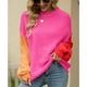 thumbnail image 2 of Suéter de punto Bloqueo de color Jersey de cuello redondo Hombro caído Suéter de manga larga para mujer Rosa Rojo M, 2 of 7