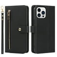 thumbnail image 7 of ELEHOLD Luxury Wallet Case for iPhone 14 Pro 6.1" Card Slots Zipper Purse Stand Function with Crossbody Strap Wrist Strap PU Leather Shockproof Case, Black, 7 of 7