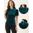 thumbnail image 2 of DARING DIVA Women's Ruffle Collar Shirt Velvet Tops Blouse S Blue Green, 2 of 6