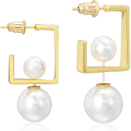 16K Gold Plated Double Pearl Earrings – 925 Sterling Silver Studs With Multi-Way Wear For Women