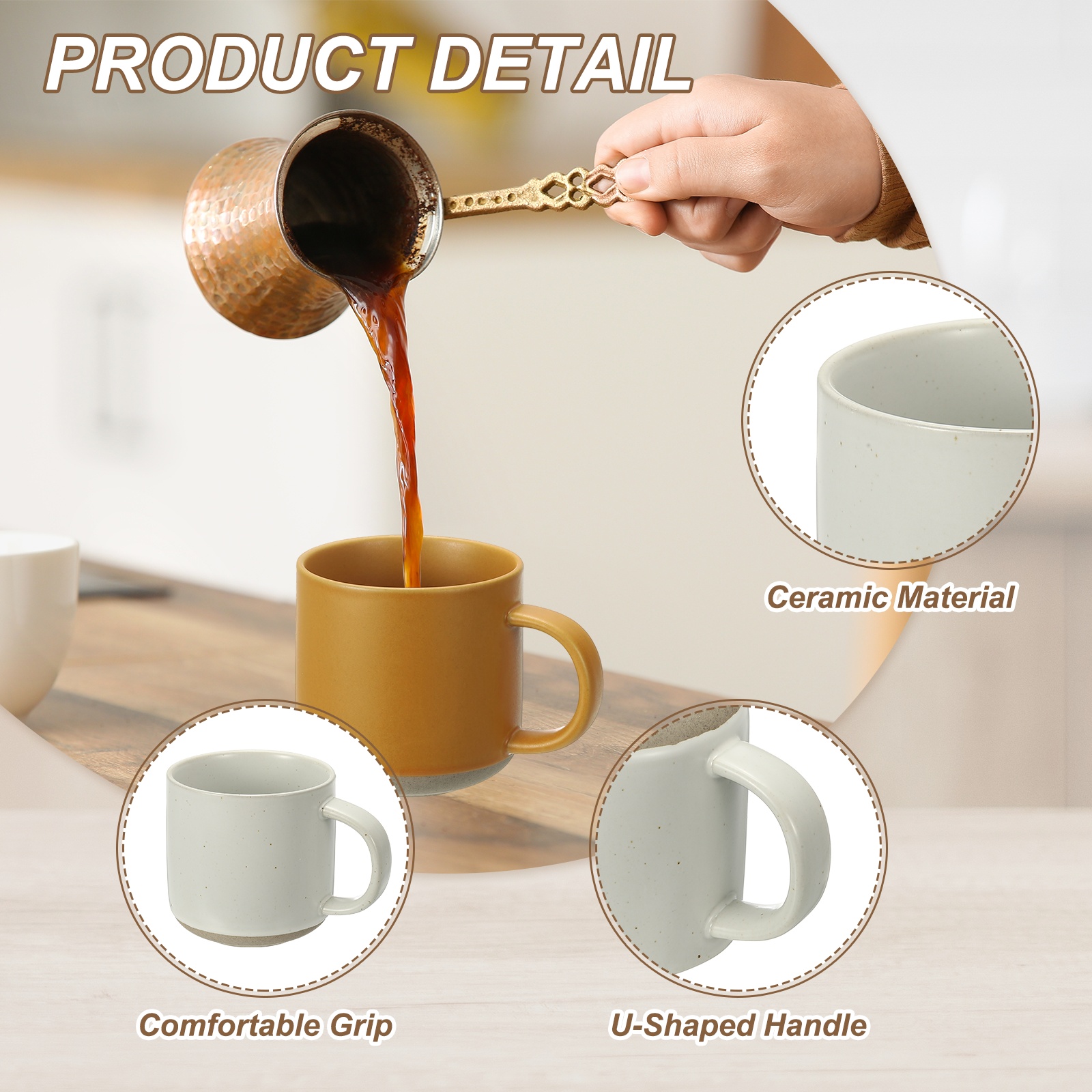Uxcell Handmade Vintage Espresso Cups, 12 oz Ceramic Coffee Mug Stoneware Tea Cup with Handle Dishwasher and Microwave Safe for Latte Cappuccino Milk Office Home Gifts, White
