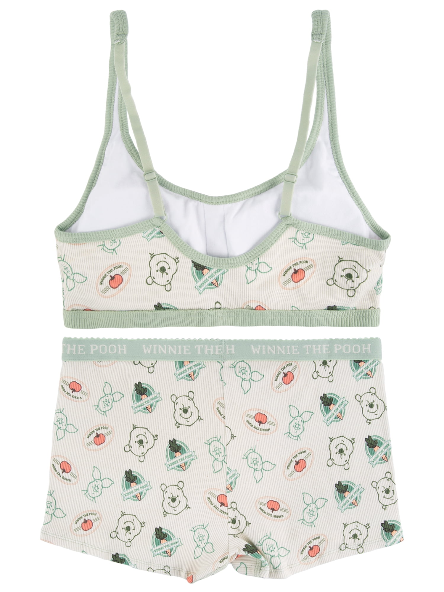 Winnie the Pooh Junior's 2-Piece Ribbed Knit Bralette and Boxer Brief Set, Size Small to Extra Large