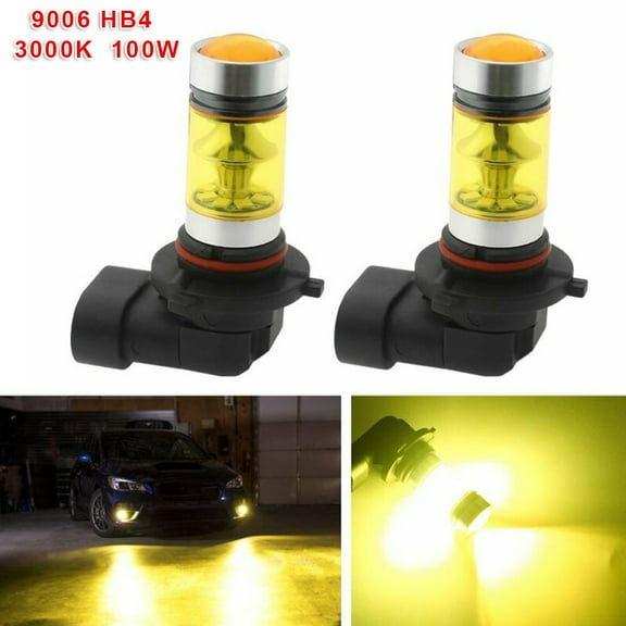 1 Pair 9006 HB4 3000K Yellow LED 100W Super Bright Fog Driving Light Bulb Kit