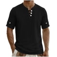 thumbnail image 4 of YLSDY Men's Collarless Vacation Shirt, Short Sleeve Button-Down Casual Top, Lightweight for Beach & Travel Black L, 4 of 5