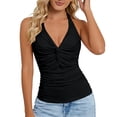 thumbnail image 3 of TrendOFT V Neck Tank Tops for Women Dressy Twist Front Halter Top Summer Sleeveless Crop Backless Blouses Black M, 3 of 6