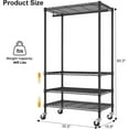 thumbnail image 4 of P9 Rolling Clothes Rack Heavy Duty, Clothing Racks for Hanging Clothes, 4 Tiers Garment Rack with Wheels, Metal Portable Closet Rack, 35.5" L X 15.8" W X 80.5" H, Max Load 445 LBS, Black, 4 of 8