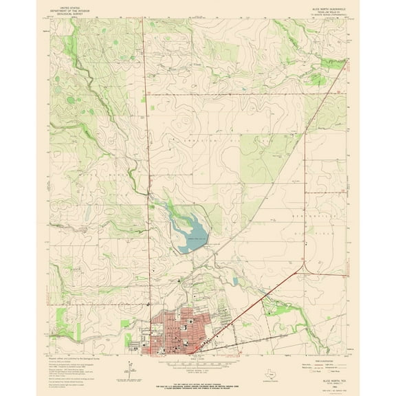 Topographical Map - Alice Texas North Quad - USGS 1963 - 23 x 28.16 - Vintage Wall Art