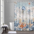 thumbnail image 5 of Oceans Marine Life Shower Curtains for Bathroom, Orange Blue Jellyfish Starfish Retro Wooden Washable Fabric Shower Curtain with Hooks Waterproof Bathroom Decor Sets, 72 x 84 Inches, 5 of 9