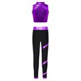 thumbnail image 2 of Hansber Kids Girls Metallic Mock Neck Crop Top with Leggings Dance Outfits Sports Gymnastic Workout Purple 8, 2 of 5
