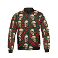 thumbnail image 2 of Skull and Roses Bomber Jacket – Gothic All Over Print, Red Rose & Skull Pattern Streetwear, Punk Rock Fashion Coat for Men & Women, 2 of 9