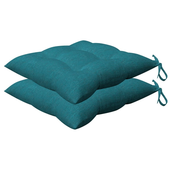 Honeycomb Indoor/Outdoor Textured Solid Teal Square Tufted Seat Cushion: Recycled Polyester Fill Weather Resistant Pack of 2 Patio Cushions: 17"" W x 17"" D x 4"" T
