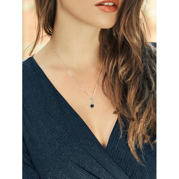 ネックレス・ペンダント Ball With Ribbon Necklace Gem Stone King 925 Sterling Silver Round Blue Sapphire and