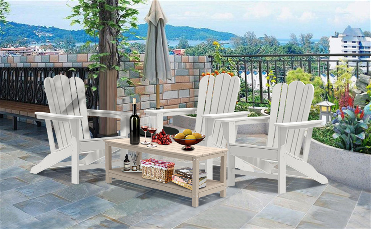 Adirondack Chair Set with 2 Plastic Adirondack Chairs & 1 Outdoor Side Table, Outdoor Adirondack Chair Patio Lounge Chairs with Large Seat & Tall Backrest for Patio Deck, Weather Resistant, White - image 3 of 7