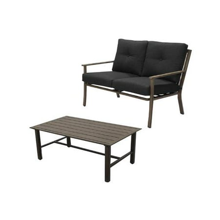 Four Seasons Furniture Company Four Seasons S2-AHX02605C Hazelwood Deep Seating Set, Cushioned Aluminum Love Seat + Table - Quantity 1 ()