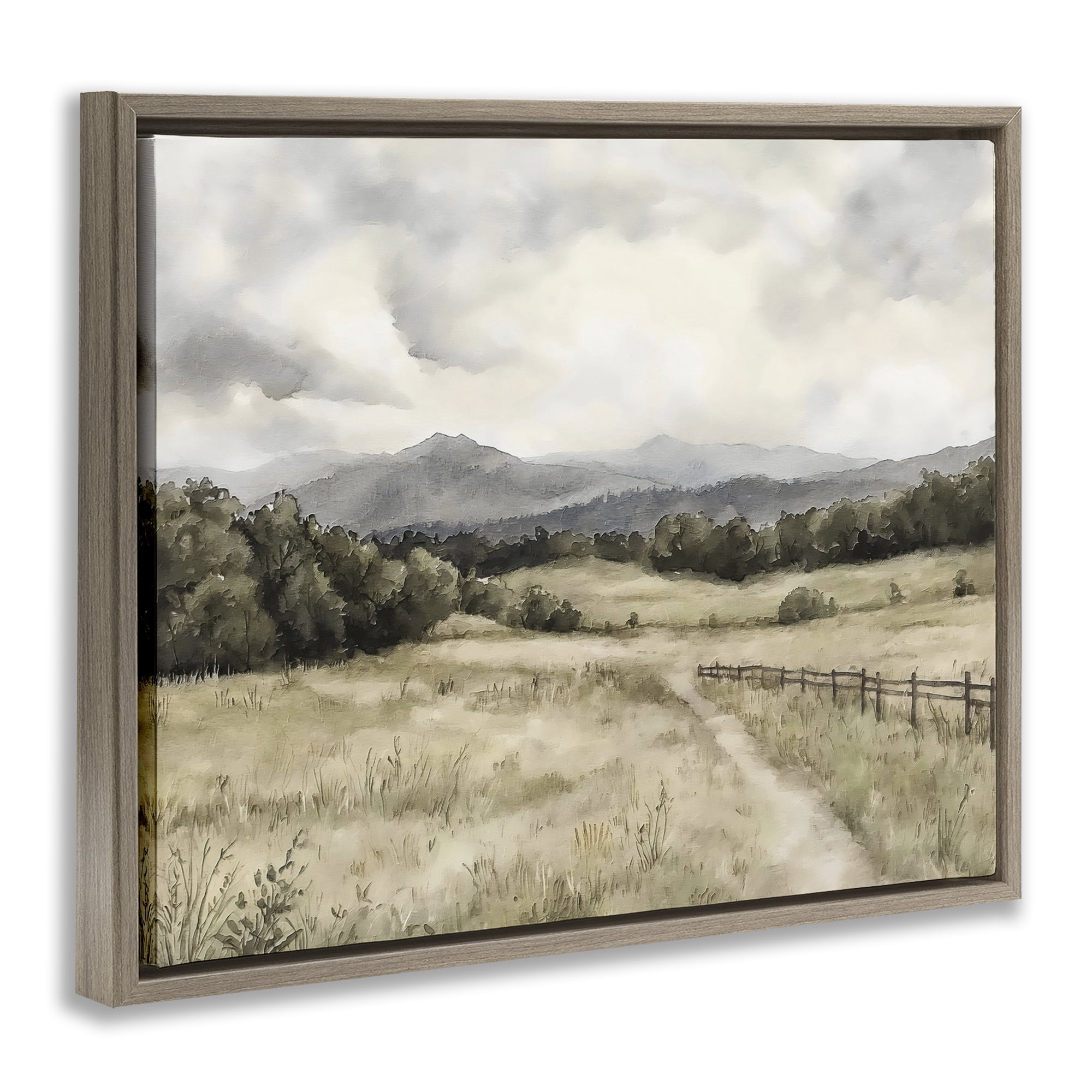 Stupell Industries Muted Trail Along Fence Brown Framed Floater Canvas Wall Art, design by Riley B