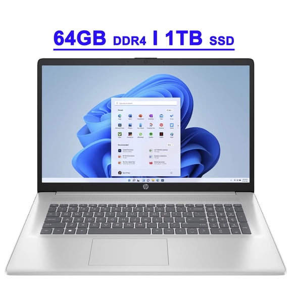 HP 17 Premium Business Laptop 17.3" FHD IPS Anti-Glare Display 13th Generation Intel 10-Core i5-1335U Processor 64GB DDR4 1TB SSD Intel Iris Xe Graphic Backlit Keyboard USB-C HDMI Win11 Silver