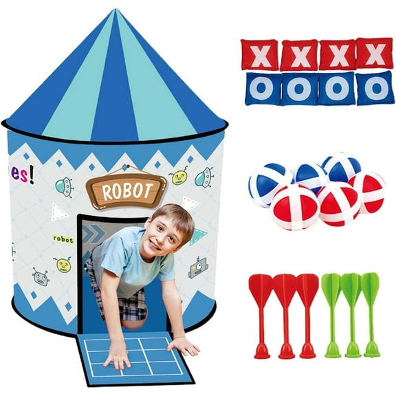 Adofi Play Tent for Kids, Children Pop Up Foldable Tent, 4-in-1 Pretend Playhouse Indoor Outdoor Games for Boys Girls, Toys for Boys Girls 3 6 Years
