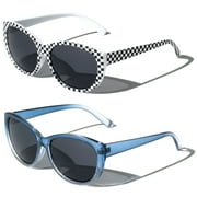 2 Pairs of Womens Fully Magnified Outdoor Reading Sunglasses - Full Tint Readers - Oversized Leopard Jackie O Vintage +3.00