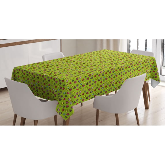 Love Tablecloth, Hand Drawn Hearts Sketch with Various Shapes and Sizes Love Affection, Rectangle Satin Table Cover Accent for Dining Room and Kitchen, 60" X 90", Avocado Green and Red, by Ambesonne