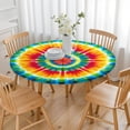 thumbnail image 3 of Rainbow Tie Dye Mandala Pattern Round Fitted Tablecloth with Elastic Edge,Dining Table Cover Waterproof,Outdoor Round Tablecloth for Camping,Dining,Indoor and Outdoor, 3 of 7