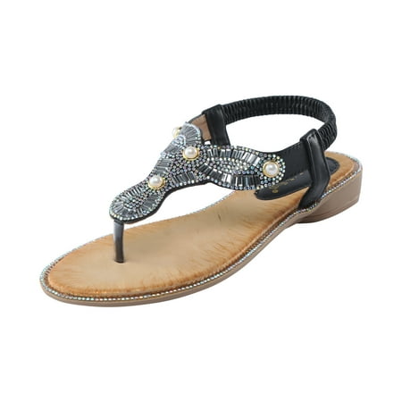 

simu Women s Sandals Comfortable Women Pinch Toe Sandals Rhinestones Flat Sandals Summer Boho Rhinestone Dress Shoes Comfort Open Toe Elastic Ankle Strap Strapless Sandals Roman Sandals Shoes Casual