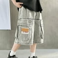 thumbnail image 6 of LIIPEE Girl Boy Cargo Jean Shorts Elastic Waist Wide Leg Denim Shorts With Pockets Kids Versatile Weekend Shorts,Grey,13-14 Years, 6 of 9
