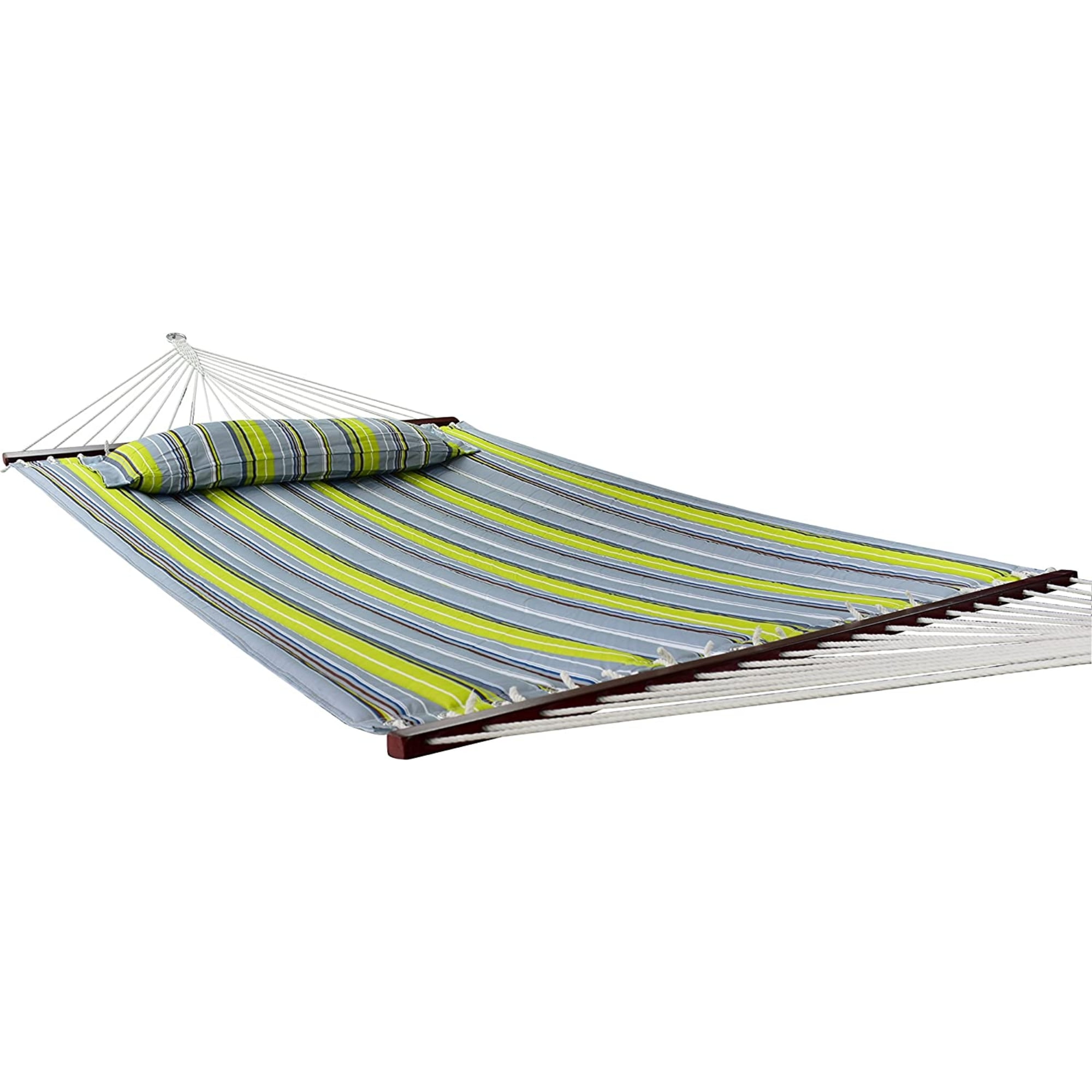 Sorbus Hammock with Spreader Bars & Pillow, Heavy Duty 450 lb, 2-Person, Green/Blue, Indoor/Outdoor