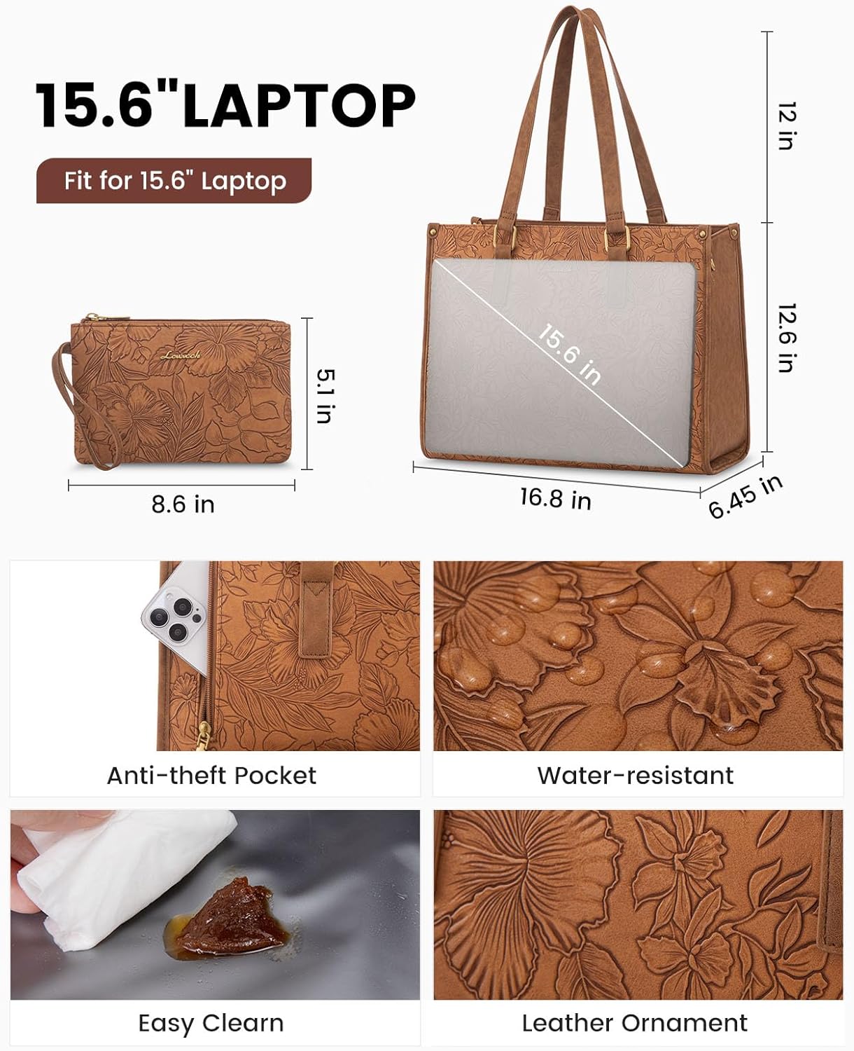 Lovevook Work Tote Bag for Women, Classic Quilted Pu Leather Handbag Purses with 15.6 in Laptop comparment and Insulated Lunch Compartment better for work lunch nurse college picnic drinks casul