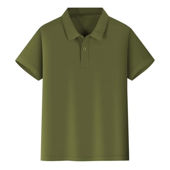 Polo Shirts for Children Short Sleeve Collared Shirt Loose Fit 2 Buttons Golf Tshirts Casual Versatile Summer Top for Unisex Army Green 110