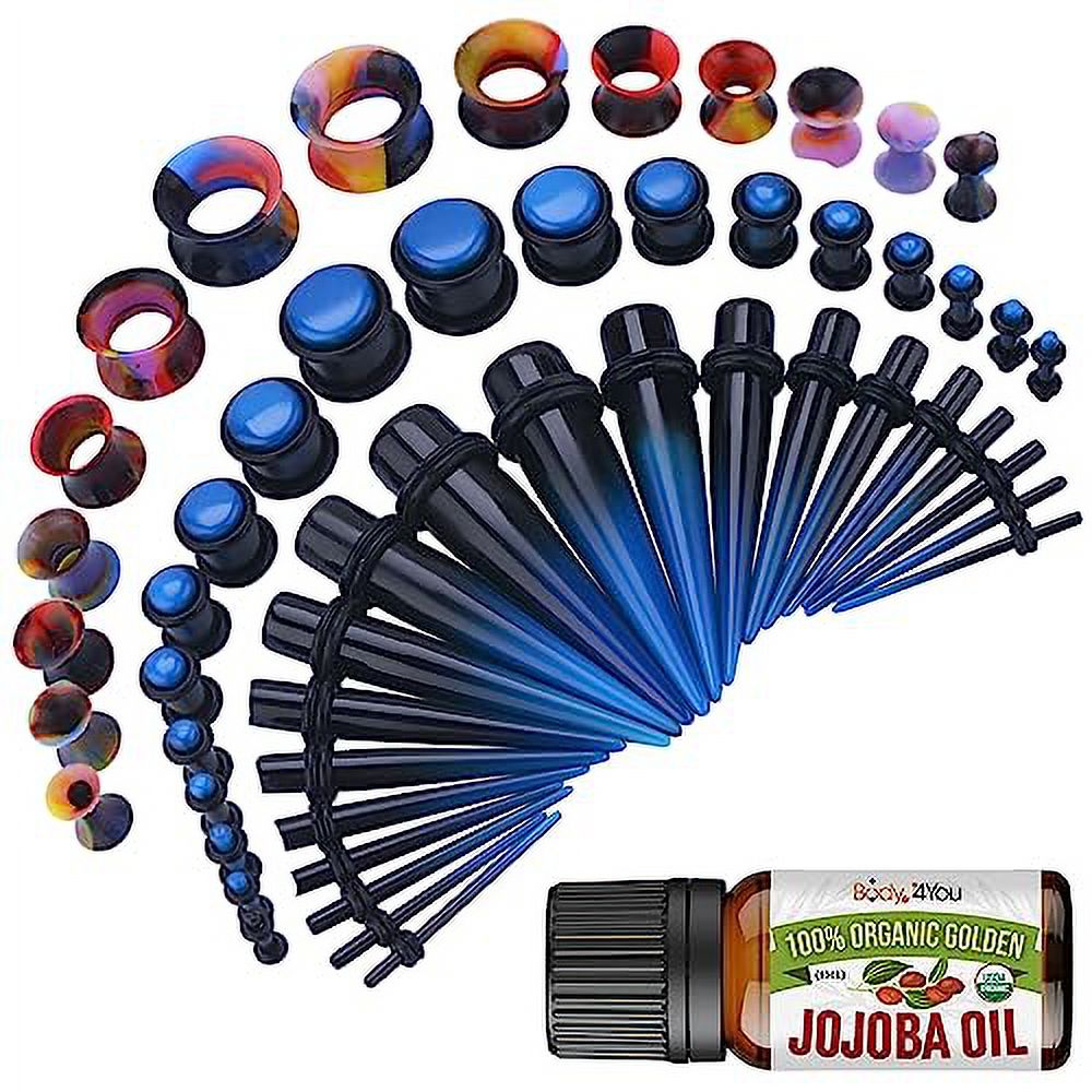 BodyJ4You 54PC Ear Stretching Kit 14G-12mm - Aftercare Jojoba Oil - Black Blue Acrylic Plugs Gauge Tapers Silicone Tunnels - Lightweight Expanders Men Women - image 2 of 10