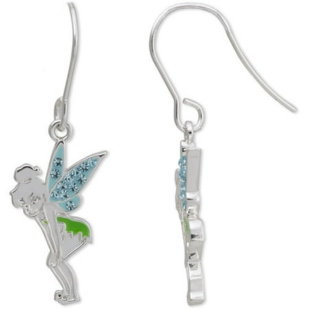 Disney Aqua Crystal Wings Silver-Tone Tinkerbell Dangle Earrings