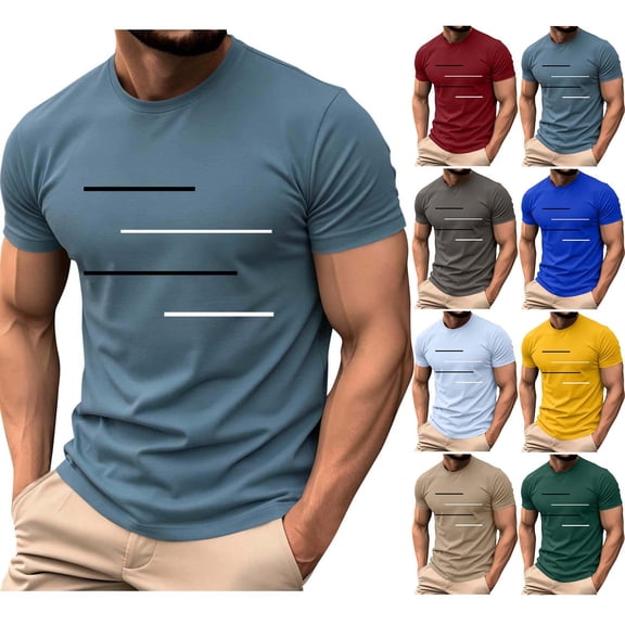 Liweisiy Men's Printed Crewneck Tees Short Sleeve Muscle Slim Bodybuilding Tees Summer Lounge Athletic Gym Tees Blue M