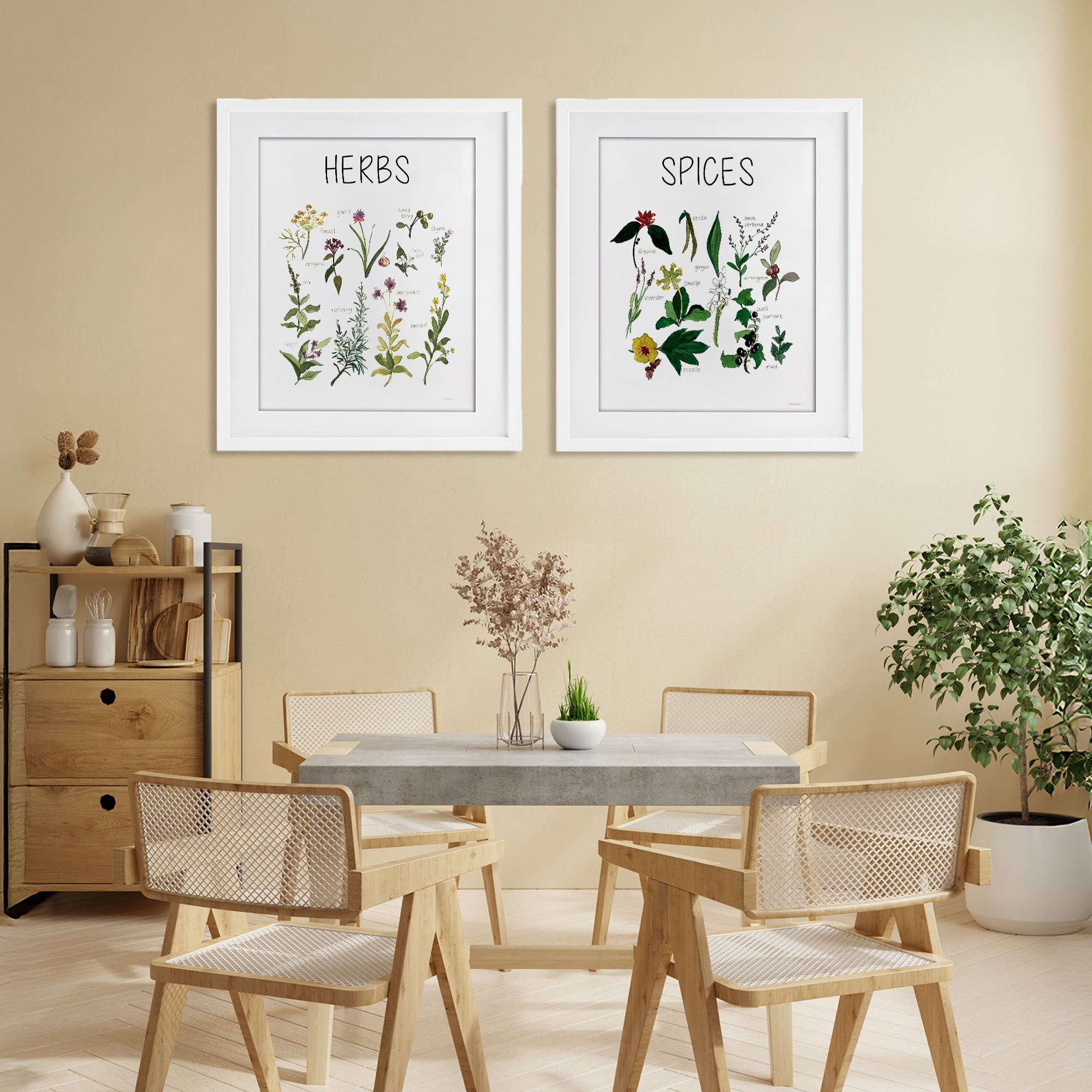 Stupell Industries Culinary Herbs & Spices 2 Piece White Framed Print Under Glass Set, design by Carol Robinson
